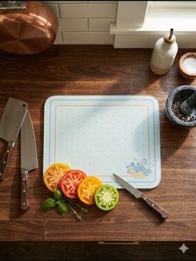 Vintage Glass Cutting Board Country Flower Motif | Retro Kitchen Decor